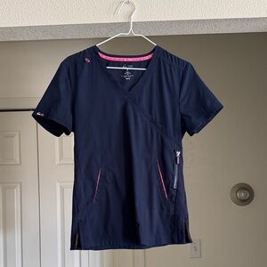 Koi Lite Navy V-Neck Scrub Top with Pink Trim - Women’s Short Sleeve